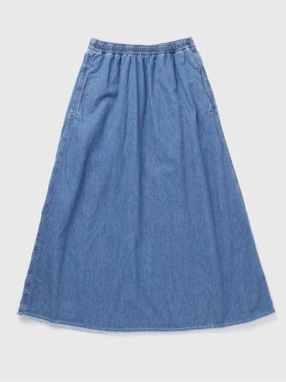 American Vintage Light Blue Denim Maxi Skirt - Elastic Waist
